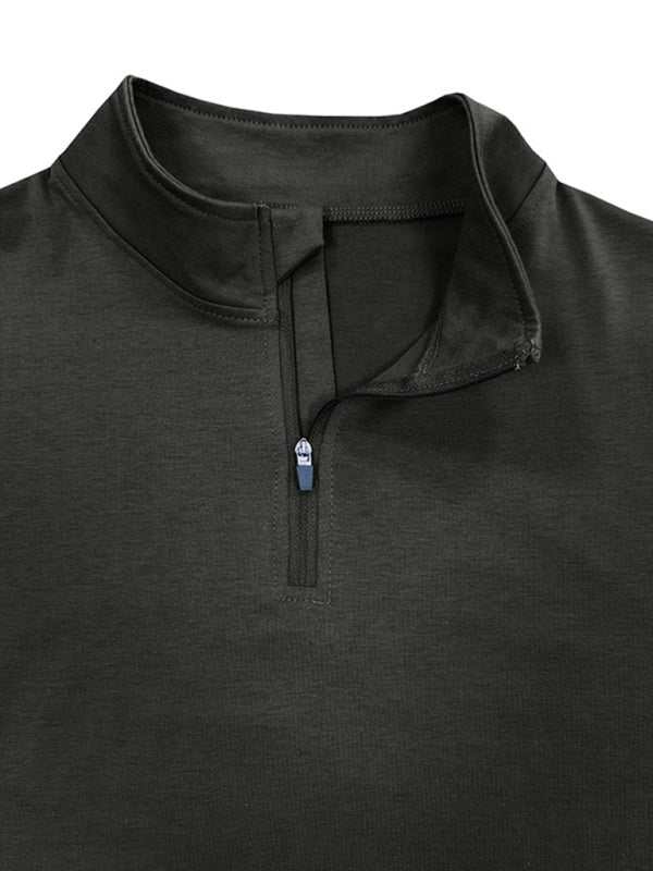 Men's Stylish Long Sleeve Zip Polo Shirt with Stand Collar - Versatile Elegance for Every Season - MENLL