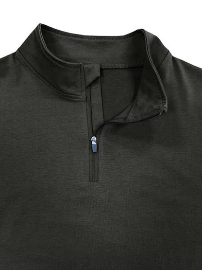 Men's Stylish Long Sleeve Zip Polo Shirt with Stand Collar - Versatile Elegance for Every Season - MENLL