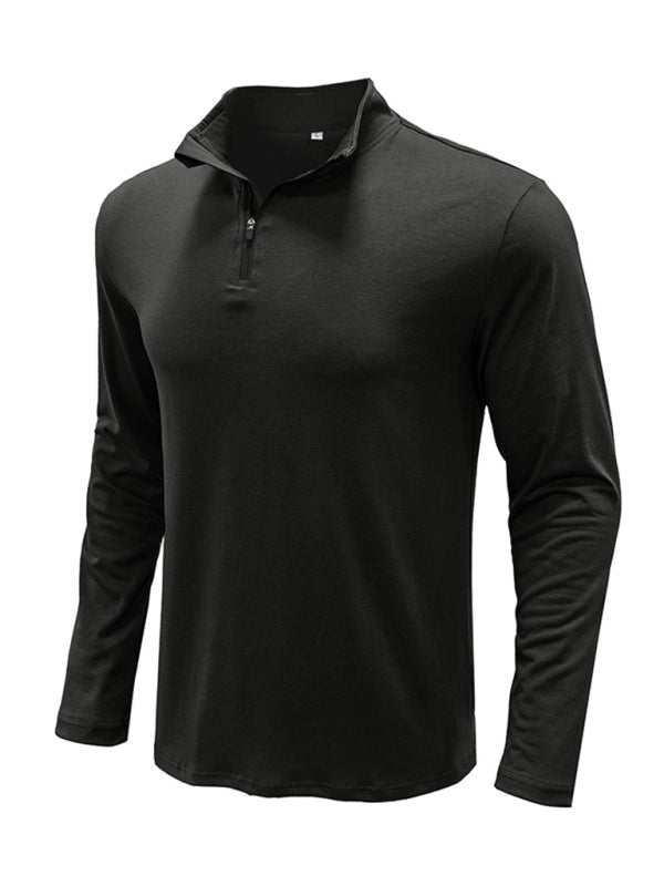 Men's Stylish Long Sleeve Zip Polo Shirt with Stand Collar - Versatile Elegance for Every Season - MENLL
