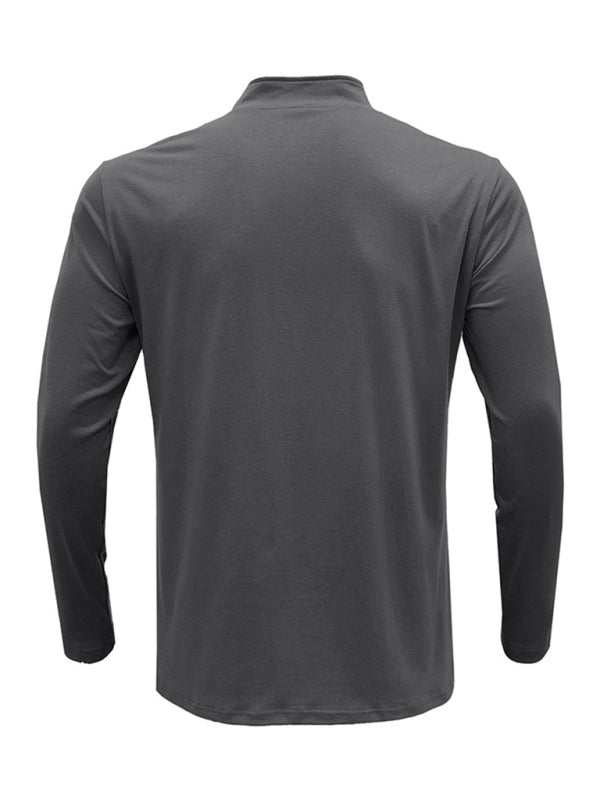 Men's Stylish Long Sleeve Zip Polo Shirt with Stand Collar - Versatile Elegance for Every Season - MENLL