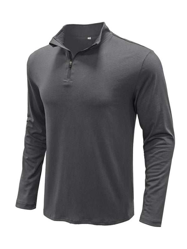 Men's Stylish Long Sleeve Zip Polo Shirt with Stand Collar - Versatile Elegance for Every Season - MENLL