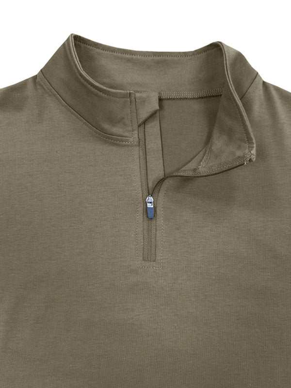Men's Stylish Long Sleeve Zip Polo Shirt with Stand Collar - Versatile Elegance for Every Season - MENLL
