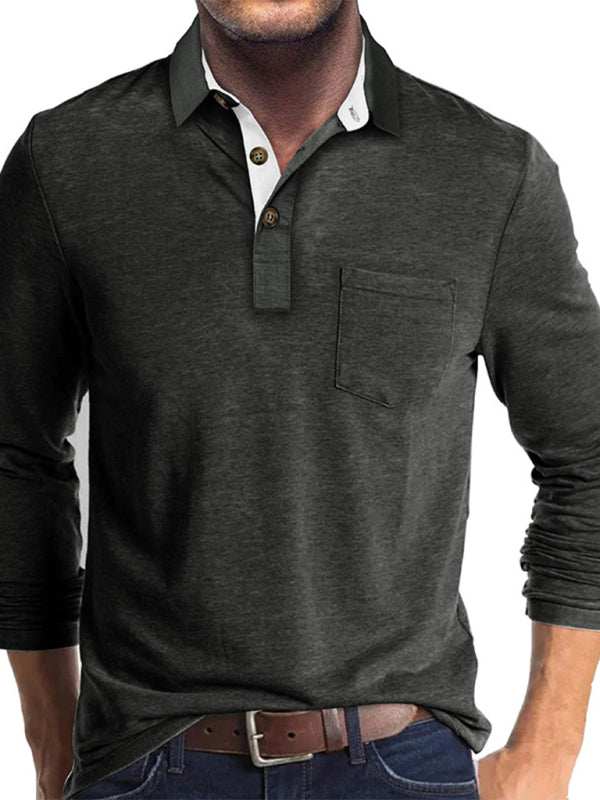 Stylish Men's Long Sleeve Lapel Polo Shirt for All Seasons - MENLL