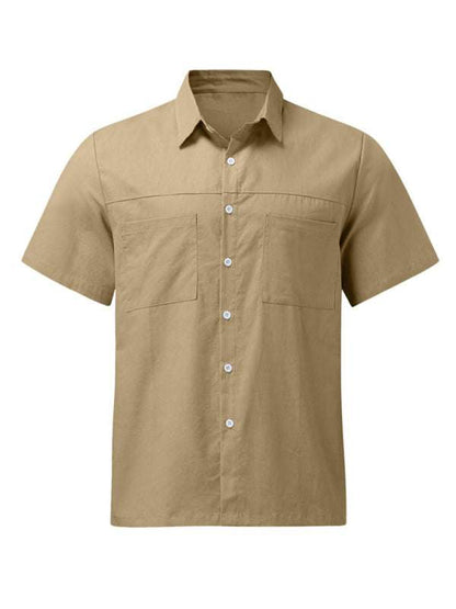 Stylish Men's Summer Button Down Shirt - Lightweight Cotton Linen Short Sleeve with Pocket and Wide Collar