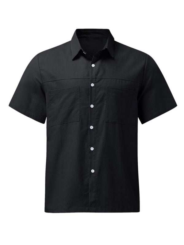 Stylish Men's Summer Button Down Shirt - Lightweight Cotton Linen Short Sleeve with Pocket and Wide Collar
