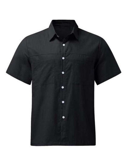 Stylish Men's Summer Button Down Shirt - Lightweight Cotton Linen Short Sleeve with Pocket and Wide Collar