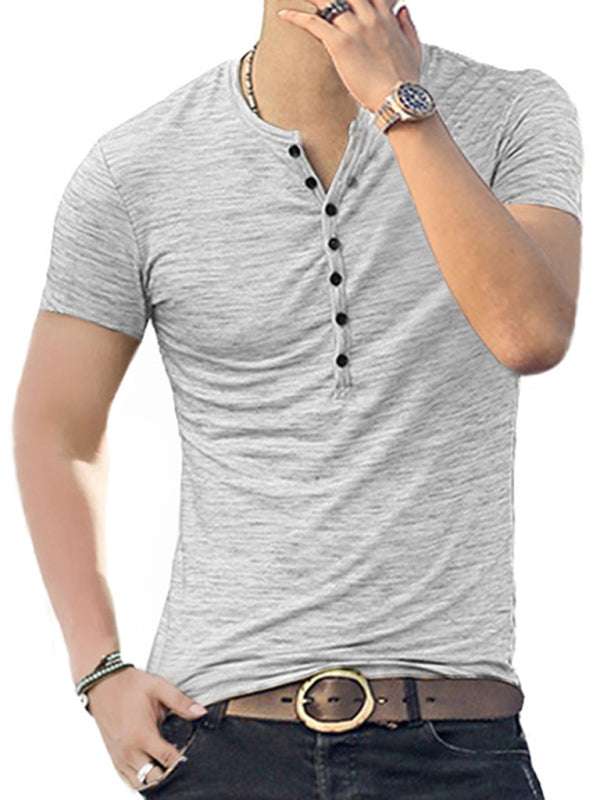 Stylish Slim Fit Henley Collar Men's T-Shirt - Perfect for Spring and Summer Casual Wear - MENLL