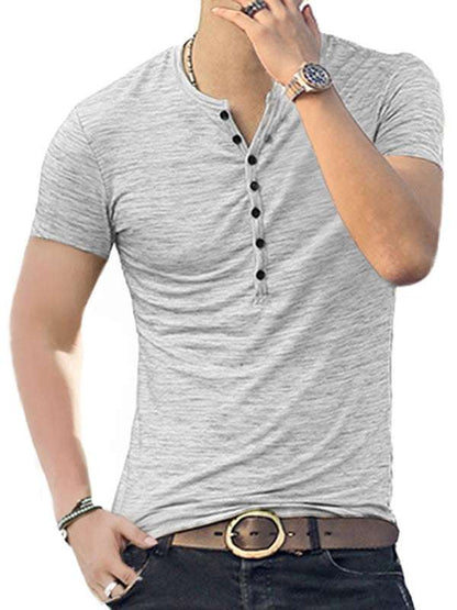 Stylish Slim Fit Henley Collar Men's T-Shirt - Perfect for Spring and Summer Casual Wear - MENLL