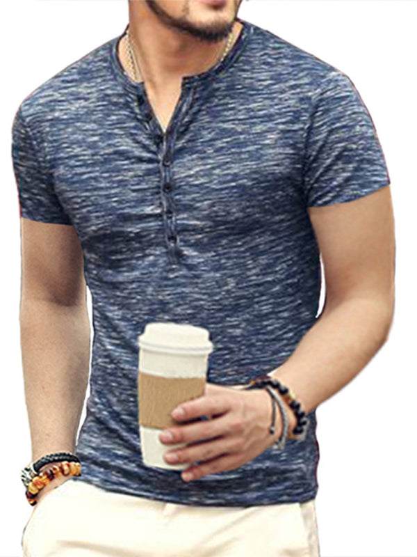 Stylish Slim Fit Henley Collar Men's T-Shirt - Perfect for Spring and Summer Casual Wear - MENLL