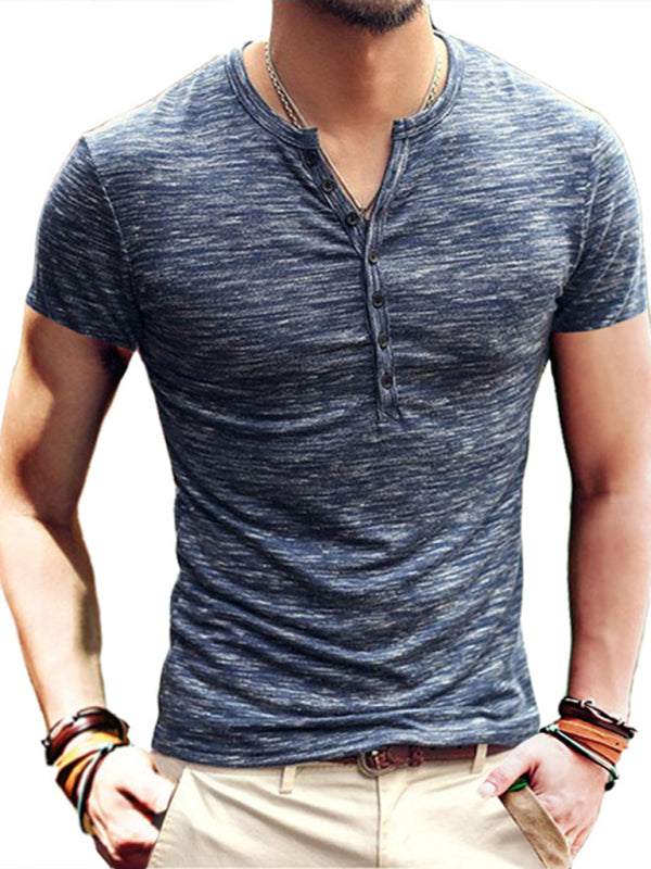 Stylish Slim Fit Henley Collar Men's T-Shirt - Perfect for Spring and Summer Casual Wear - MENLL