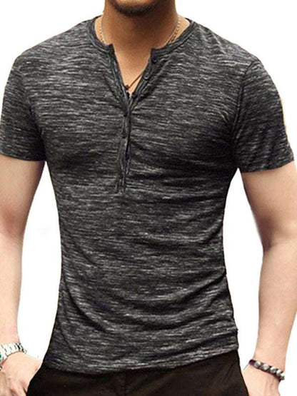 Stylish Slim Fit Henley Collar Men's T-Shirt - Perfect for Spring and Summer Casual Wear - MENLL