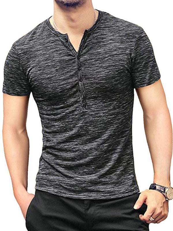 Stylish Slim Fit Henley Collar Men's T-Shirt - Perfect for Spring and Summer Casual Wear - MENLL