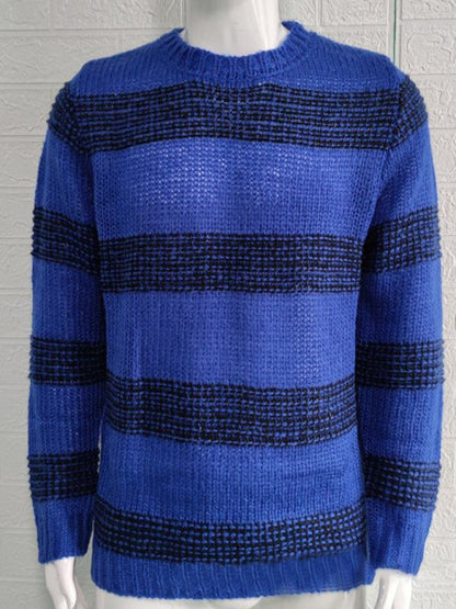 Stylish Striped Men's Round Neck Knitted Sweater – Perfect for Spring & Summer Leisure - MENLL