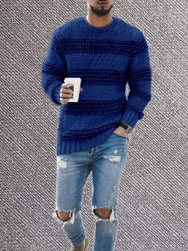Stylish Striped Men's Round Neck Knitted Sweater – Perfect for Spring & Summer Leisure - MENLL