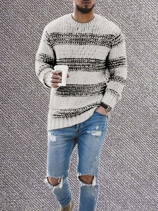 Stylish Striped Men's Round Neck Knitted Sweater – Perfect for Spring & Summer Leisure - MENLL