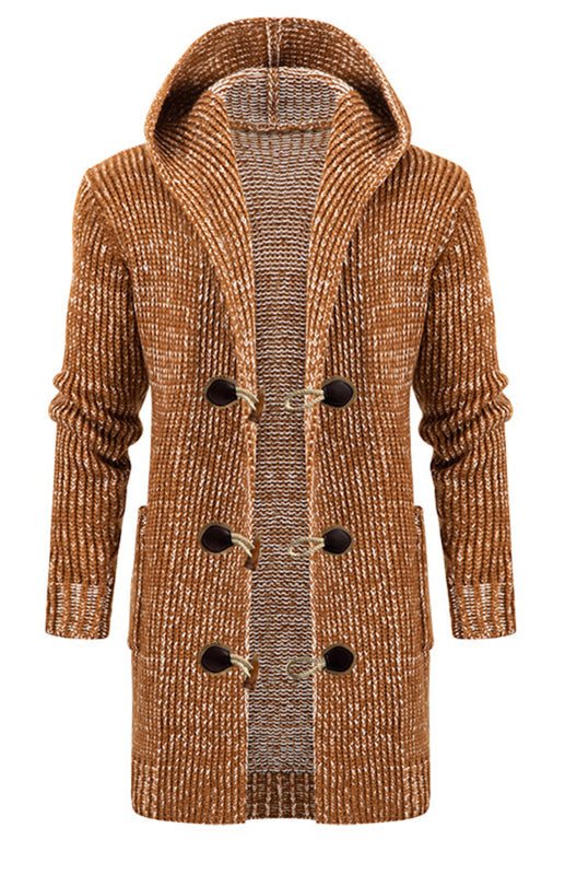 Stylish Men's Hooded Knit Cardigan with Horn Buckle - Perfect for Autumn-Winter Fashion - MENLL