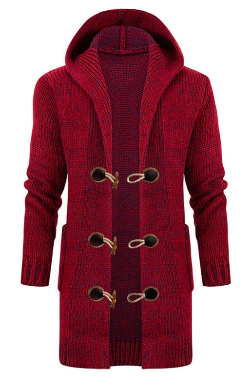 Stylish Men's Hooded Knit Cardigan with Horn Buckle - Perfect for Autumn-Winter Fashion - MENLL
