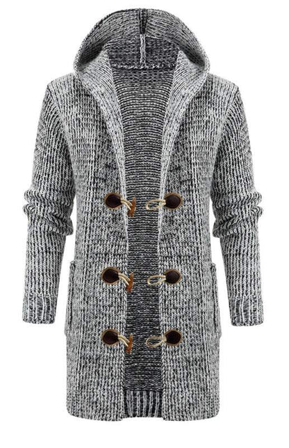 Stylish Men's Hooded Knit Cardigan with Horn Buckle - Perfect for Autumn-Winter Fashion - MENLL
