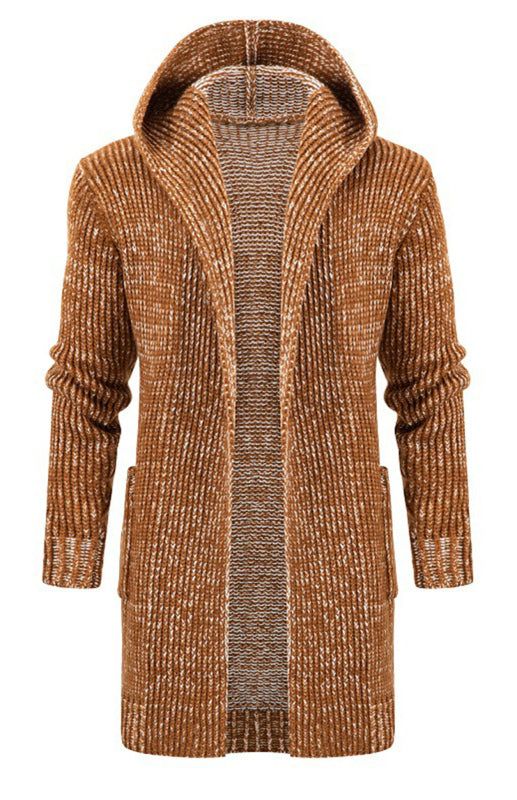 Stylish Men's Hooded Knit Cardigan with Horn Buckle - Perfect for Autumn-Winter Fashion - MENLL