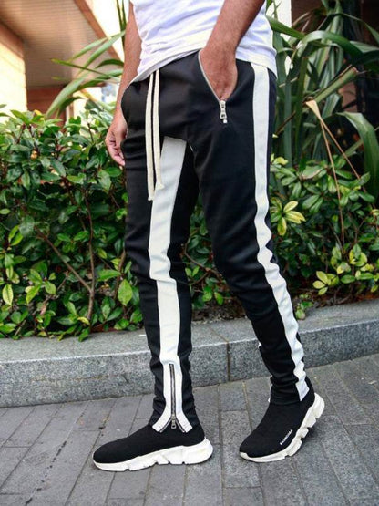 Dynamic Color-Block Men's Sports Trousers with Multi-Zipper Pockets - Stylish Comfort for Every Adventure - MENLL