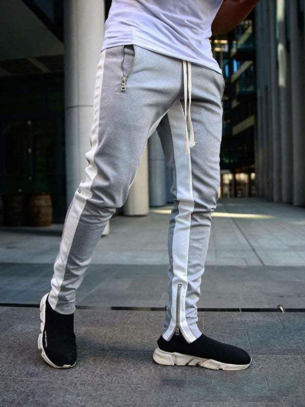 Dynamic Color-Block Men's Sports Trousers with Multi-Zipper Pockets - Stylish Comfort for Every Adventure - MENLL