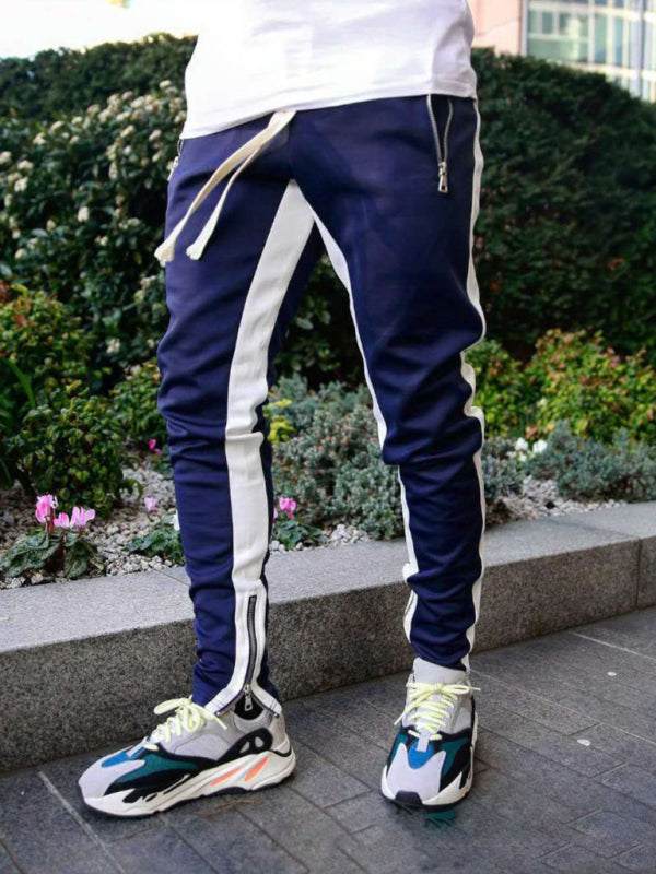 Dynamic Color-Block Men's Sports Trousers with Multi-Zipper Pockets - Stylish Comfort for Every Adventure - MENLL