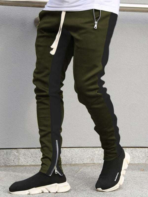 Dynamic Color-Block Men's Sports Trousers with Multi-Zipper Pockets - Stylish Comfort for Every Adventure - MENLL
