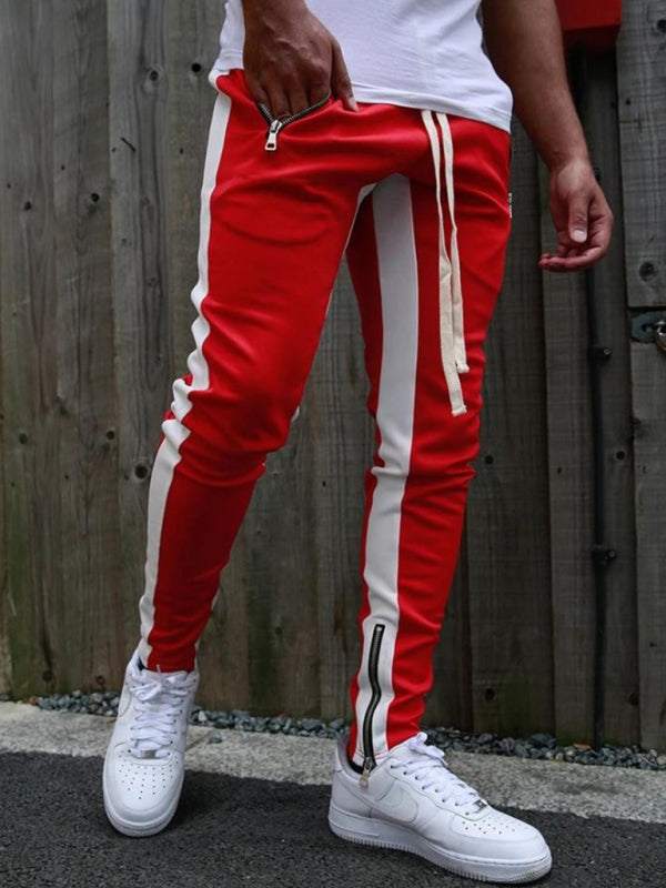 Dynamic Color-Block Men's Sports Trousers with Multi-Zipper Pockets - Stylish Comfort for Every Adventure - MENLL