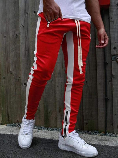 Dynamic Color-Block Men's Sports Trousers with Multi-Zipper Pockets - Stylish Comfort for Every Adventure - MENLL