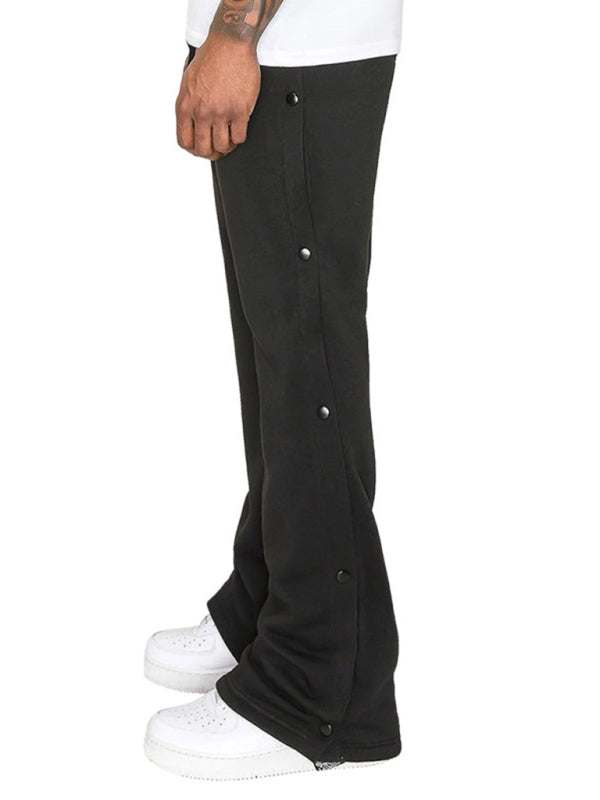 Trendy Men's Hip-Hop Casual Wide-Leg Trousers with Multi-Line Design and Button Detail - MENLL