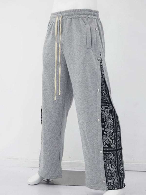 Trendy Men's Hip-Hop Casual Wide-Leg Trousers with Multi-Line Design and Button Detail - MENLL