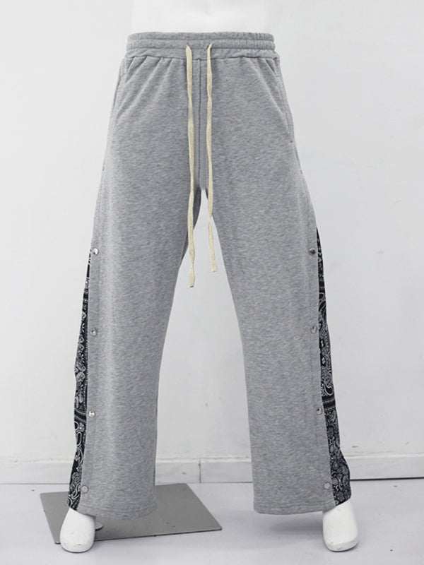 Trendy Men's Hip-Hop Casual Wide-Leg Trousers with Multi-Line Design and Button Detail - MENLL