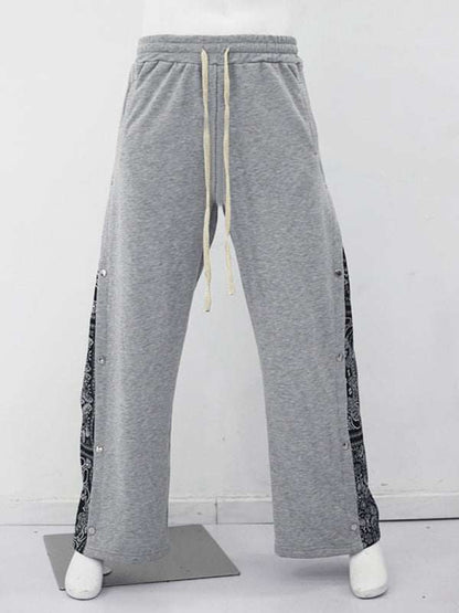Trendy Men's Hip-Hop Casual Wide-Leg Trousers with Multi-Line Design and Button Detail - MENLL