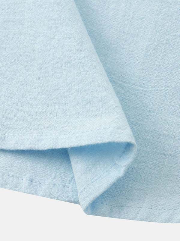 Stylish Men's Cotton-Linen Stand Collar Short Sleeve Beach Shirt for Effortless Summer Vibes - MENLL