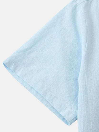 Stylish Men's Cotton-Linen Stand Collar Short Sleeve Beach Shirt for Effortless Summer Vibes - MENLL