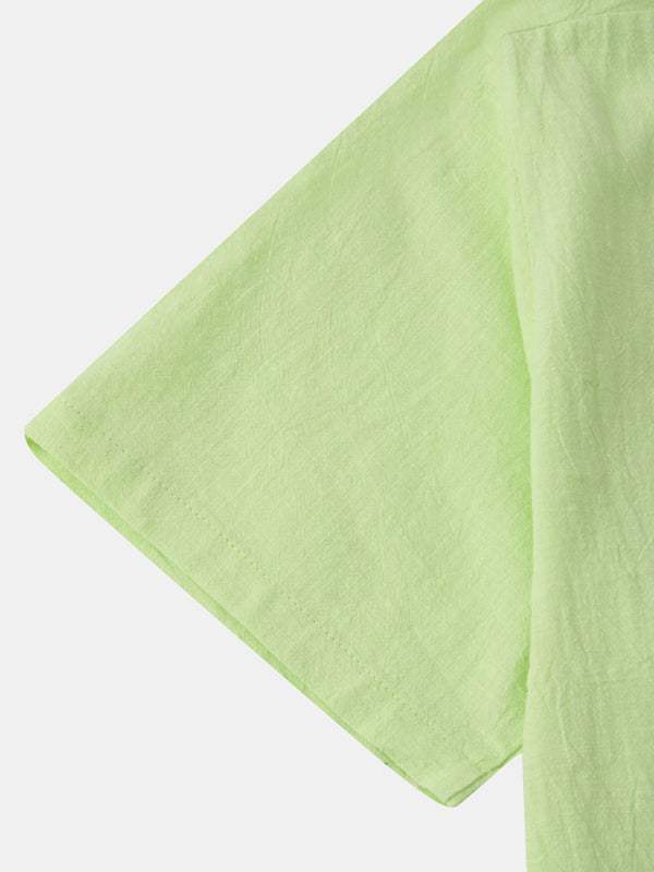 Stylish Men's Cotton-Linen Stand Collar Short Sleeve Beach Shirt for Effortless Summer Vibes - MENLL