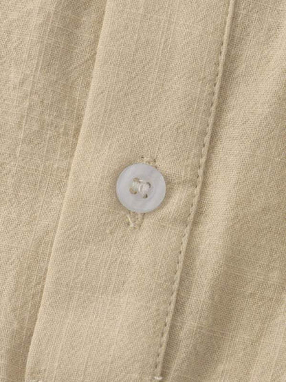 Stylish Men's Cotton-Linen Stand Collar Short Sleeve Beach Shirt for Effortless Summer Vibes - MENLL
