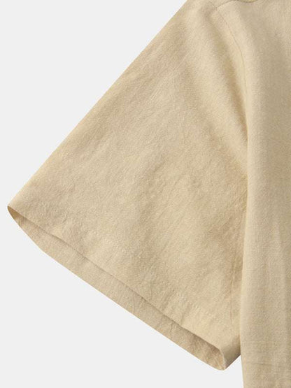 Stylish Men's Cotton-Linen Stand Collar Short Sleeve Beach Shirt for Effortless Summer Vibes - MENLL