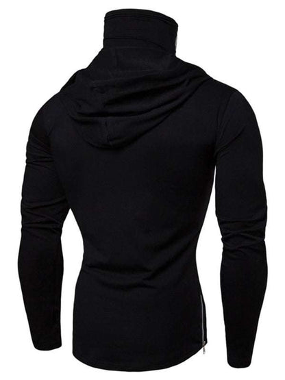 Skull Print Hooded Pullover T-Shirt for Men - Stylish Long-Sleeved Cycling Top with Elastic Mask for All-Season Fitness - MENLL
