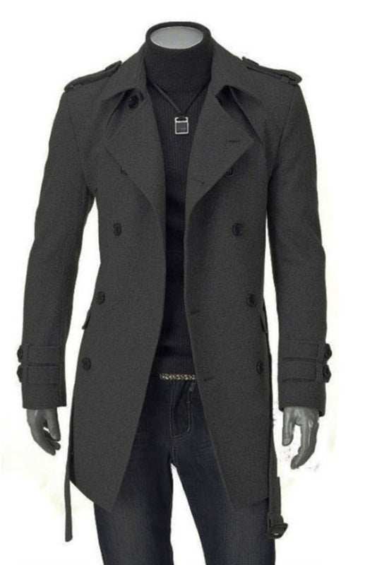 Timeless Elegance: Men's Premium Wool Blend Double-Breasted Long Sleeve Trench Coat - MENLL