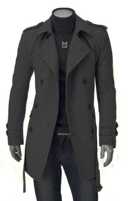 Timeless Elegance: Men's Premium Wool Blend Double-Breasted Long Sleeve Trench Coat - MENLL