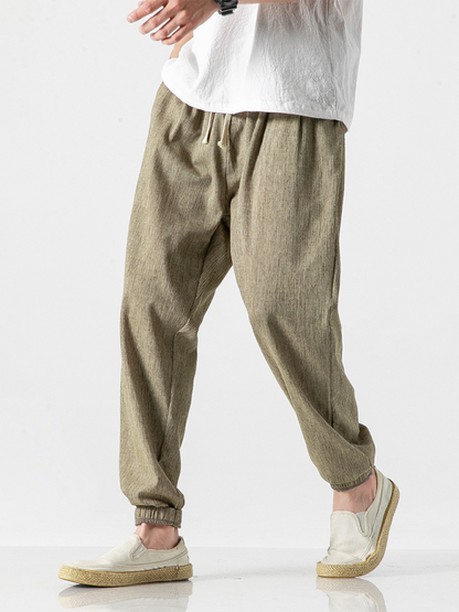 Stylish Men's Drawstring Linen Blend Harem Pants for Ultimate Comfort - MENLL