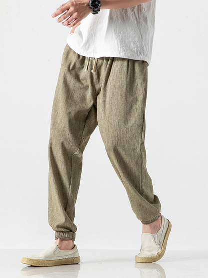 Stylish Men's Drawstring Linen Blend Harem Pants for Ultimate Comfort - MENLL