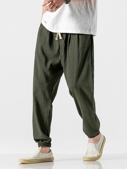 Stylish Men's Drawstring Linen Blend Harem Pants for Ultimate Comfort - MENLL