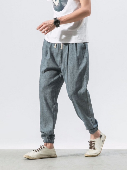 Stylish Men's Drawstring Linen Blend Harem Pants for Ultimate Comfort - MENLL