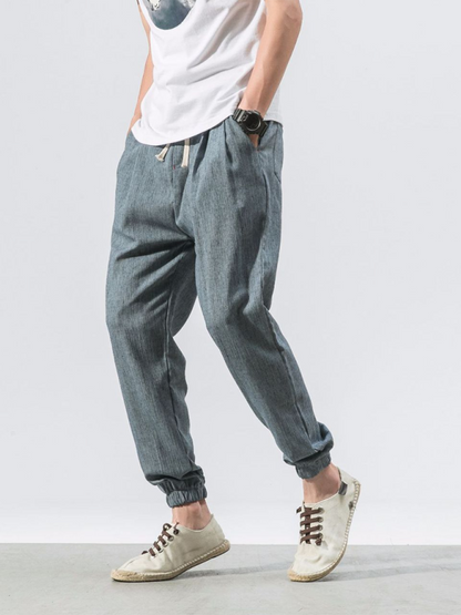 Stylish Men's Drawstring Linen Blend Harem Pants for Ultimate Comfort - MENLL