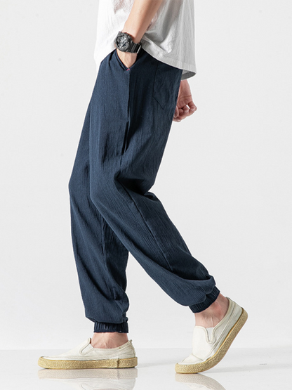 Stylish Men's Drawstring Linen Blend Harem Pants for Ultimate Comfort - MENLL