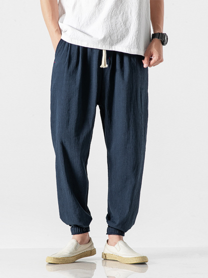 Stylish Men's Drawstring Linen Blend Harem Pants for Ultimate Comfort - MENLL