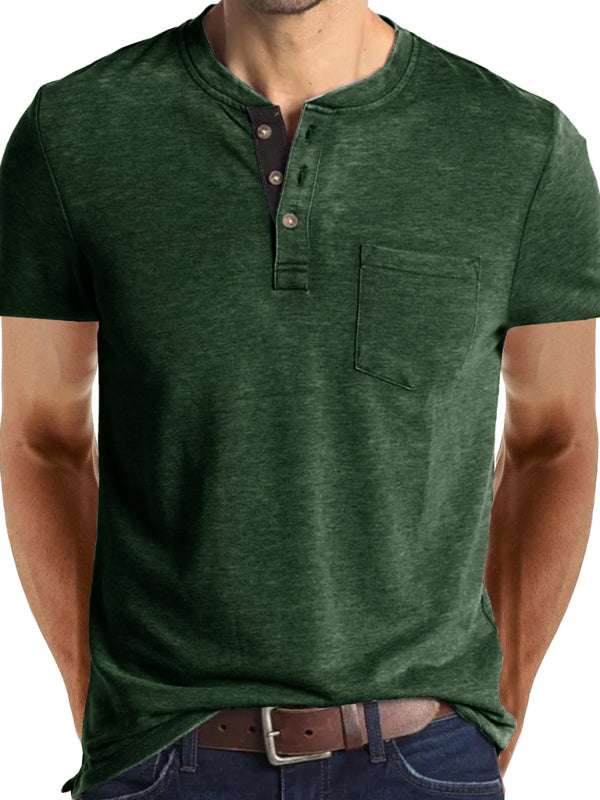Versatile Men's Cotton V-Neck Henley T-Shirt for Ultimate Comfort - MENLL
