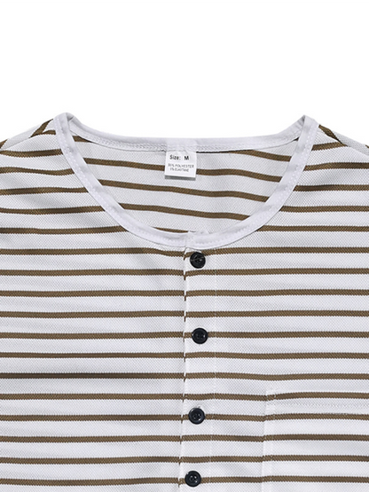 Cozy Autumn Striped Long Sleeve Henley Tee for Effortless Style and Comfort
